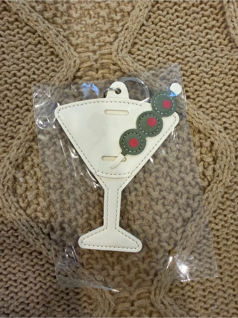 Martini glass with olives keychain sunglasses holder bag charm